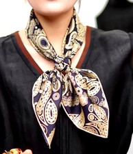 26"x26"Golden Paisley Print Pure Mulberry Twill 14mmme Silk Scarf 65x65cm 5-14