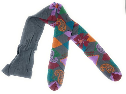 Dub & Drino France Ladies Opaque Grey Tights, Floral Paisley, S/M, Made in Italy - Picture 3 of 6