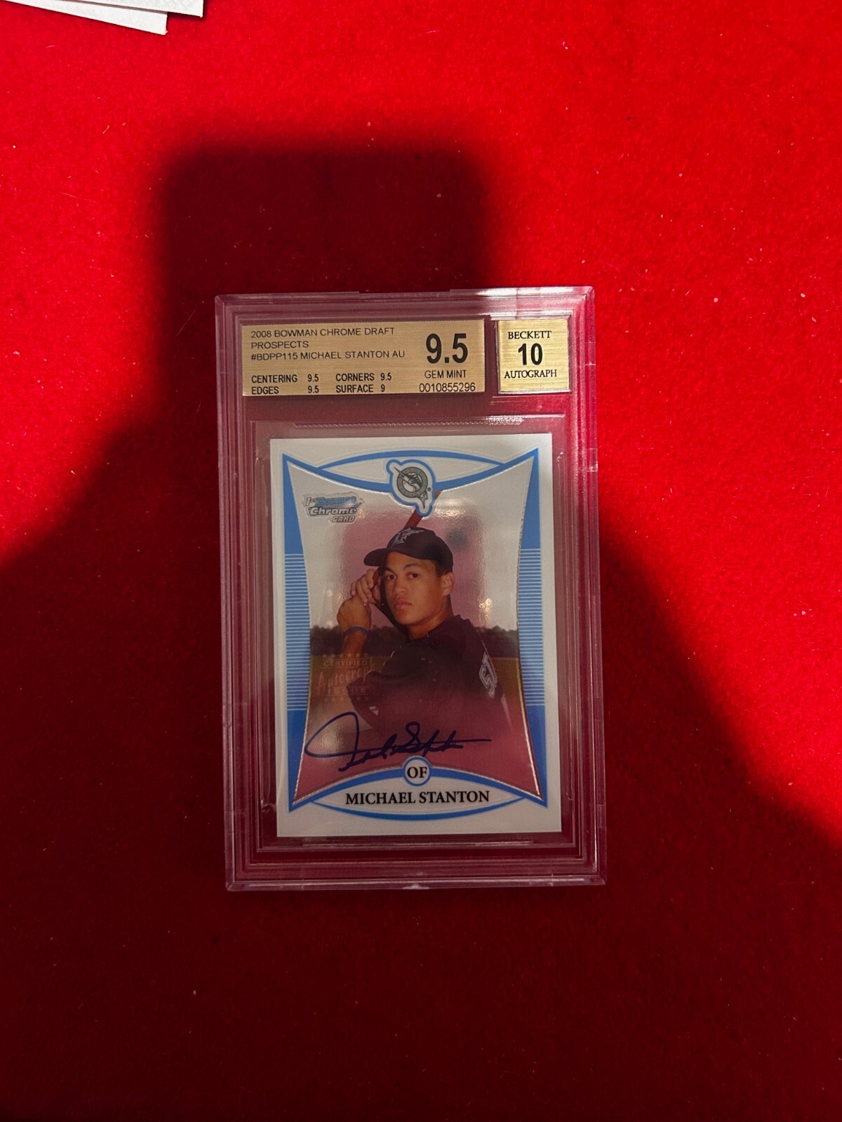 GIANCARLO STANTON 2008 Bowman Chrome Gem Autograph RC BGS 9.5 (YANKEES AUTO FHOF