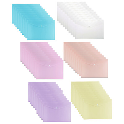 [Set of 100] A5 Pastel Document Wallet Plastic Popper Stud Wallets File ...