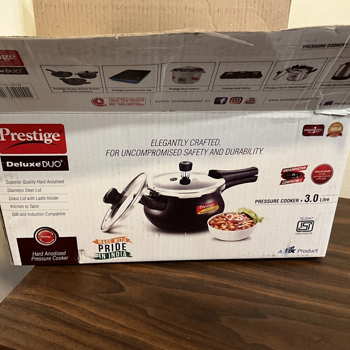 Prestige Deluxe Duo Plus Hard Anodised Handi Pressure Cooker 3.0 Liters Clean