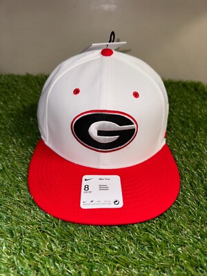 Nike UGA Dawgs Georgia Bulldogs Baseball Team Issued Fitted Cap Hat White 