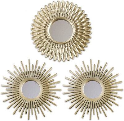 BONNYCO Wandspiegel 3er Pack rund gold Spiegel für Wohnzimmer Wohndeko & B