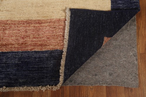 Striped Gabbeh Kashkoli Area Rug 7x8 Near Square Hand-knotted Wool Carpet - Picture 10 of 12
