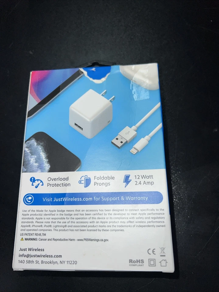 Cargador de pared Just Wireless de 12 W con cable USB a Lightning de 5 pies (certificado MFi) Foto 2 de 3