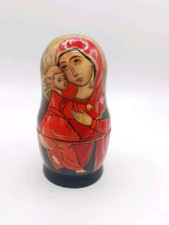 Russian Matryoshka Nesting Doll Hand Painted Mary and Jesus Nativity Signed 5pc