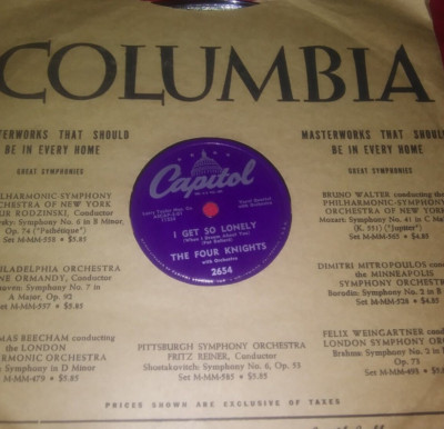 THE FOUR KNIGHTS I Get So Lonely / I Couldn't Stay Away.. 78 RECORD CAPITOL 2654