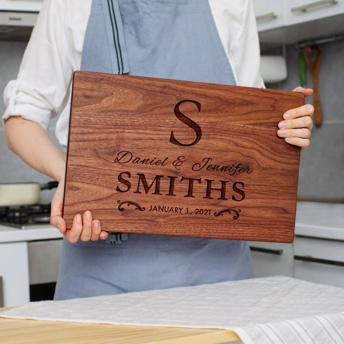 Handmade personalized Monogram Cutting Board Laser Engraved