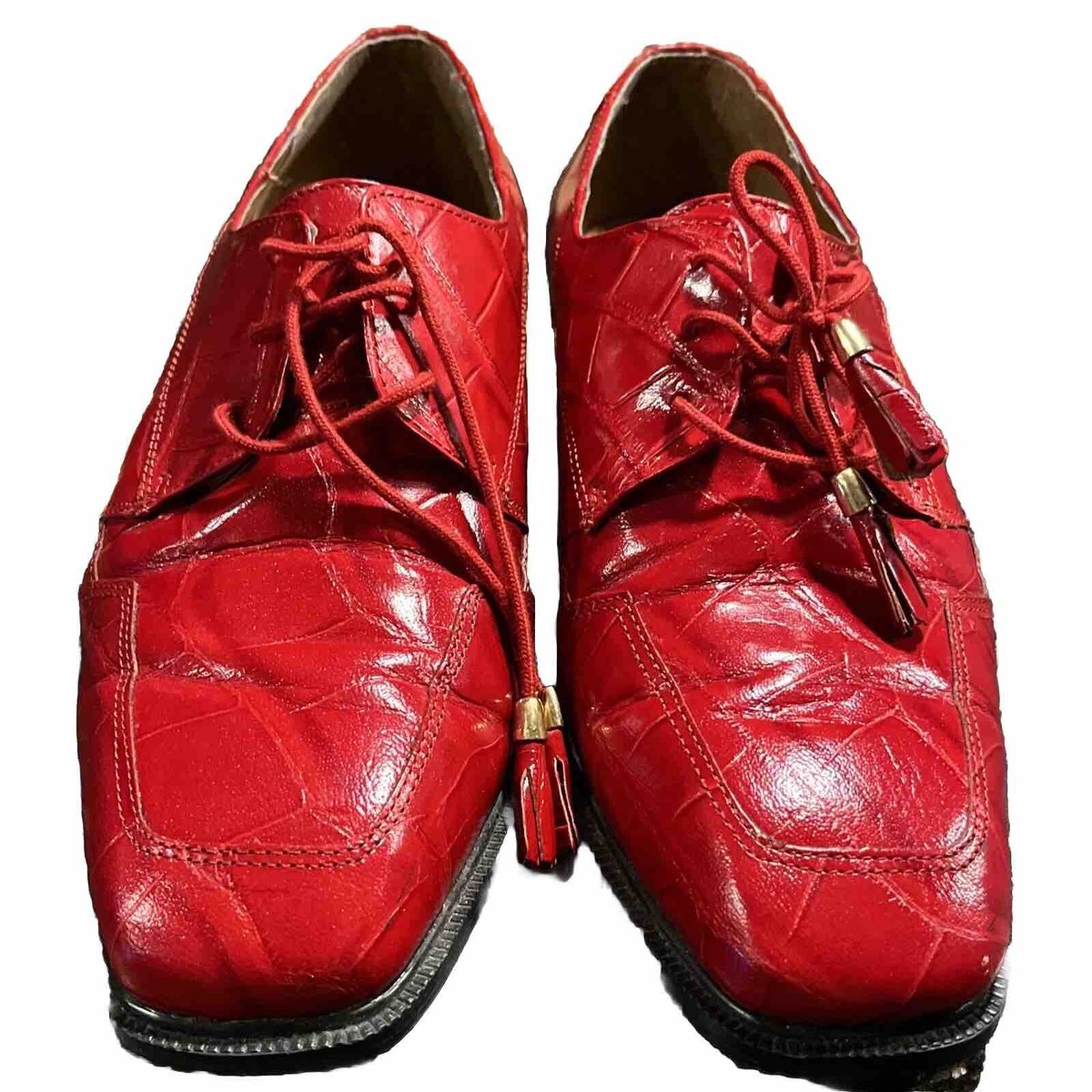 RED LEATHER Vintage Loafers Giorgio Brutini Shoes tassels 154630 Men’s 9M  1990s