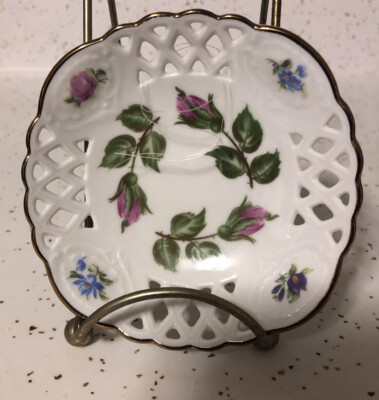 Vintage Roses/ Blue Flowers 1877 GDR Crown Stamp Lippelsdorf Bon Candy Plate