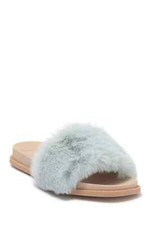 NEW Dolce Vita Women US 8 Gwynn Faux Fur Slide Sandal Slipper Open Toe Aqua