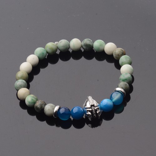 Men Natural Stone Gold Silver Spartan Helmet Beaded Charm Bracelet Bangle Gifts - Picture 44 of 93