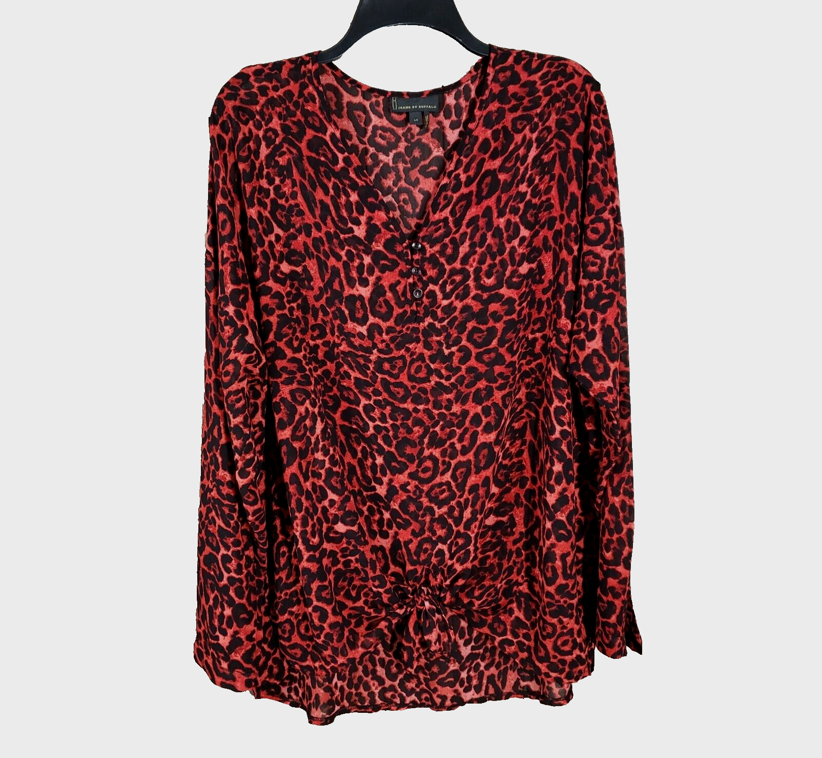 Jeans by Buffalo L Women's Red Black Leopard Animal Print Popover Top Blouse-image