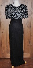 Vintage Laurence Kazar Black  Silver Beaded Evening Gown Mother of the Bride