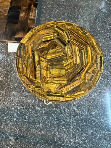 Tiger Eye Table Top, Tiger Eye Stone Table, Tiger Eye Side Table, Round Tiger Ey - Picture 12 of 13