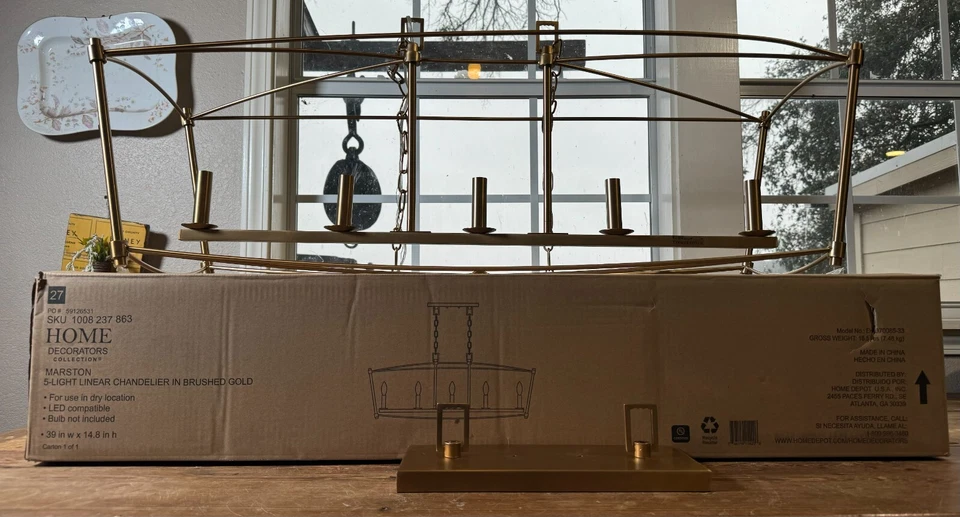 Lámpara de araña decoradora del hogar 5 luces en oro cepillado Foto 2 de 4