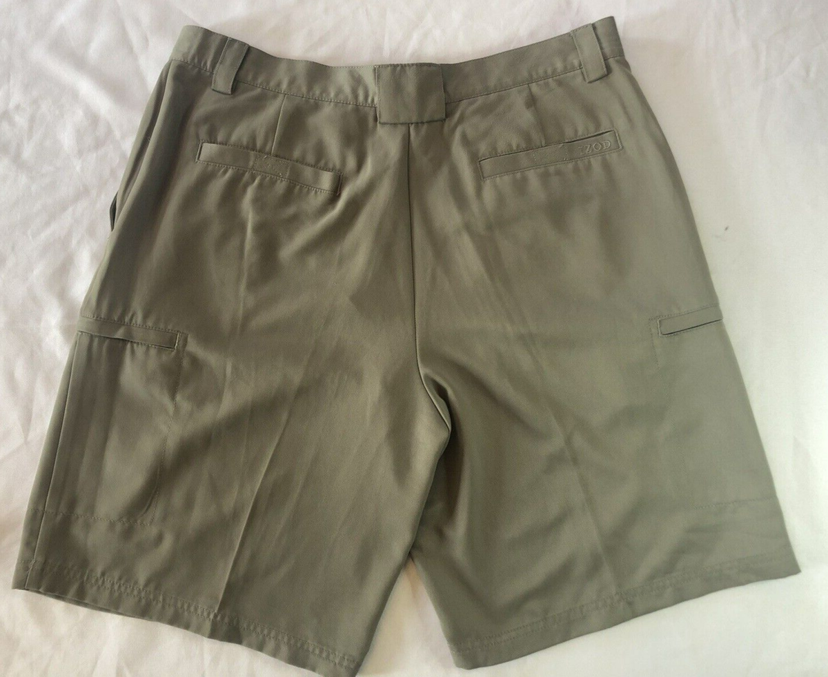 IZOD XFG Shorts Mens 34 Olive Green Gray Pleated Front Golf