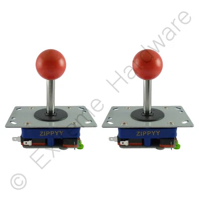 2 x Zippyy Long Shaft Ball Top Arcade Joysticks 2/4/8 Way (Red) Zippy MAME JAMMA