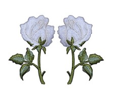  5705W Lot 2Pcs /Pair White Rose Flower Embroidery Iron On Appliqu  Patch