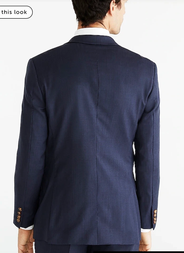 J.Crew Mens $498 Slim Thompson Suit Jacket Worsted Wool Navy Size 44L G1730 - Image 3 of 4