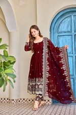 New Launching Crunchy Silk Maroon Gown Bottom With Dupatta For Festival Wear