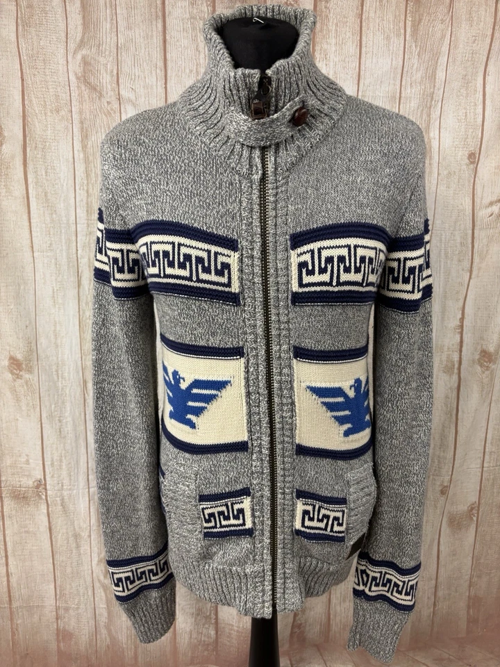 Superdry Men’s Cardigan Large Chunky Knit Aztec Nordic Cowichan Sweater Eagle - Image 3 of 4