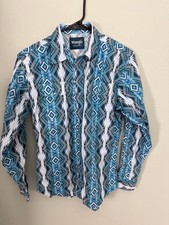Wrangler Western Shirt Youth XL Snap Button Aztec Southwestern Blue