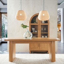 Light Honey Oak Finish Dining Room Leaf Extendable Table Wood Rounded Corners