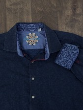 Robert Graham Mens Button Down XL Shirt Blue Floral Textured Embroider Flip Cuff