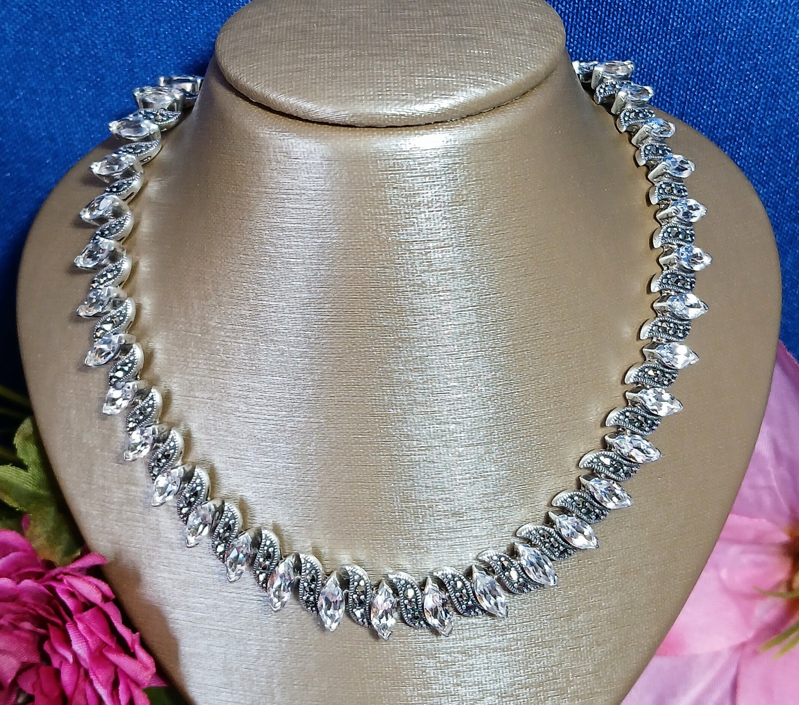 HEAVY Vintage SOLID Sterling Silver Marcasite Top… - image 7