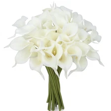 24 PCS White Artificial Calla Lily Flowers Real Touch Silk,Wedding Bouquet,Decor
