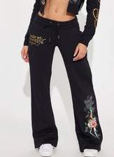 Women s Ed Hardy Swallow Bird Wide Leg Sweatpants S