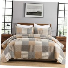 100 Cotton Quilt Set Queen Size, Farmhouse Queen 90"x98" Gray/Brown/Beige