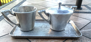 Vintage Everlast Forged Aluminum Tray with Sugar and Creamer