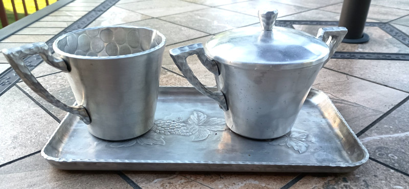 Vintage Everlast Forged Aluminum Tray with Sugar and Creamer