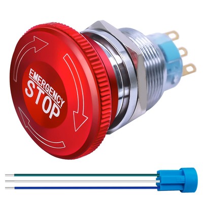 mxuteuk 22mm Stainless Steel Metal Latching Emergency Stop Push button A 