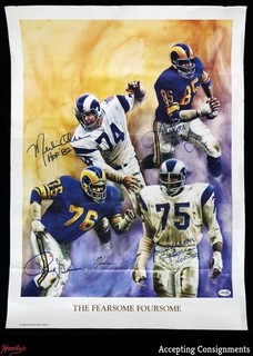 Deacon Jones Merlin Olsen Fearsome Foursome Signed 20 x 26 Poster AUTO JSA COA