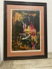 Vintage Authentic Hoi Lebadang Boats Along River Signed Framed Lithograph Art