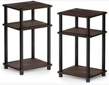 Furinno Just Turn-N-Tube Wood 3-Tier End Table in Black (Set of 2)