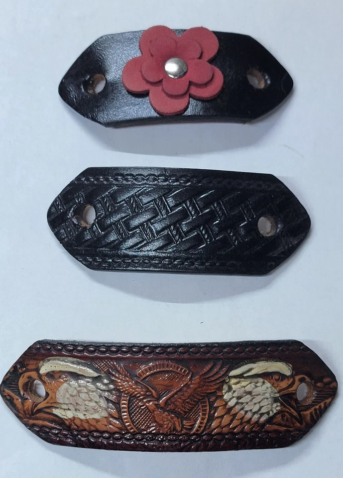 Lote 5 Barrettes de Cabelo de Couro 2 com Palitos Tooled & Collette Malouf Eagle Flower - Imagem 2 de 4