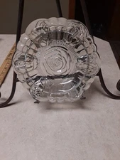 Vtg MCM Ashtray 1950’s Era Firna Indonesia Glass Rose Pattern 3 Slot 6" embossed