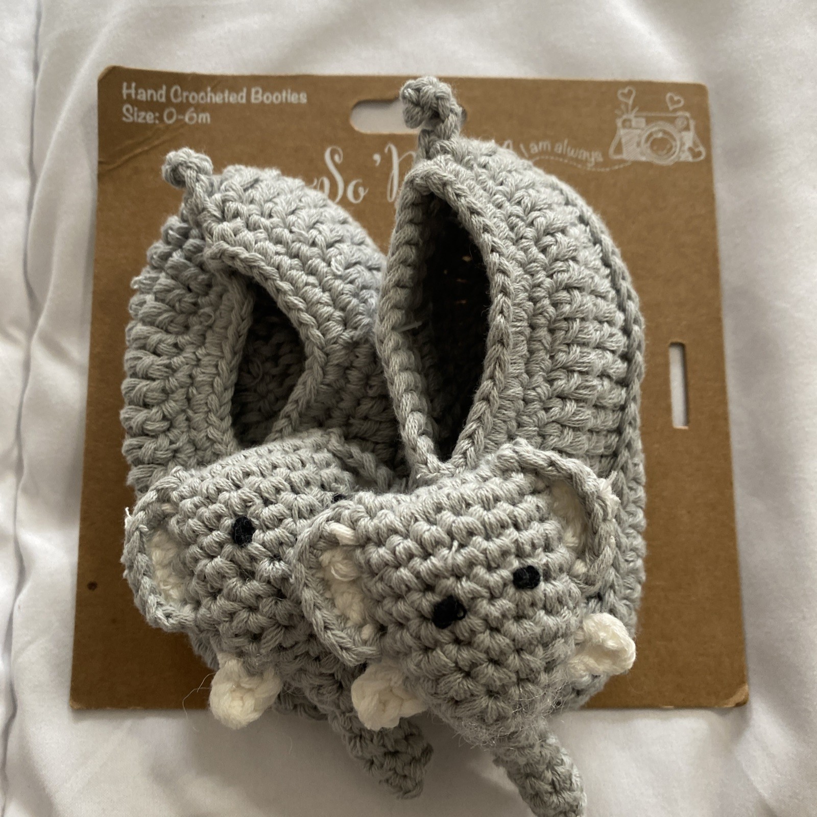 Crochet Elephant Baby Booties: Handmade Cotton Newborn Slippers, 0-6 Months