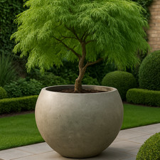 40cm Rustic Bowl Planter/Pot Round Stone Finish Outdoor Stonelite/Fibreclay
