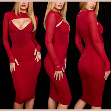 NEW $225 HOUSE OF CB [ Small ] BEATRICE Red Wine Corset Midi Dress #U1559