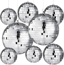8 Pcs Large Disco Ball Set Silver Mirror Disco Reflective Ball with Hanging Ring