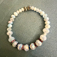 White Gray Round Beaded Stretch Bracelet No Clasp Ball/Bead Chain Beads