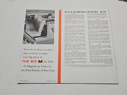 #26 Original BIG FACTS ABOUT THE 1956 MERCURY Sales Brochure Catalog Booklet - Picture 3 of 3