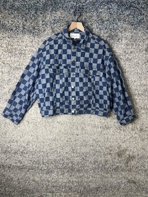 Emory Park Jacket Womens Small Denim Checkered Cropped Button Up Casual Trendy