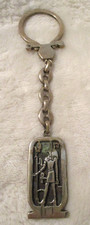 Vintage~Egyptian Style Cartouche Keychain~Featuring Silver Toned Hieroglyphics