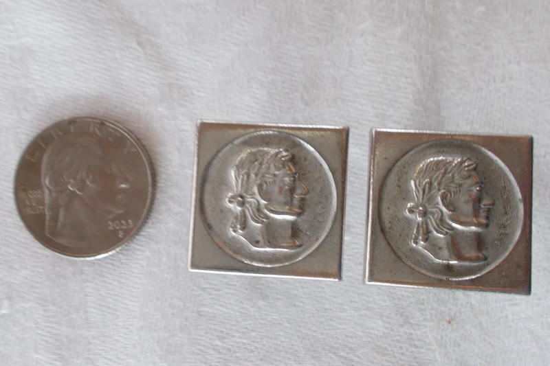 Pair Vintage Square Thomas Jefferson Fixed Back Metal Cufflinks One-Piece